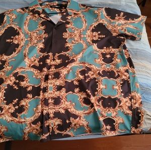 Button  down  green black and gold shirt from fashion  nova